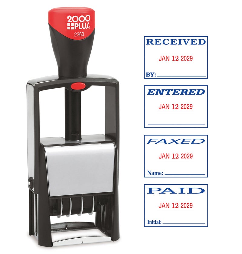 2000 PLUS 4-In-1 Message Date Stamp, ENTERED, FAXED, RECEIVED, PAID, Self-Inking, 1"-3/4" x 1-1/8" impression, Red and Blue Ink (011035) - Image 3